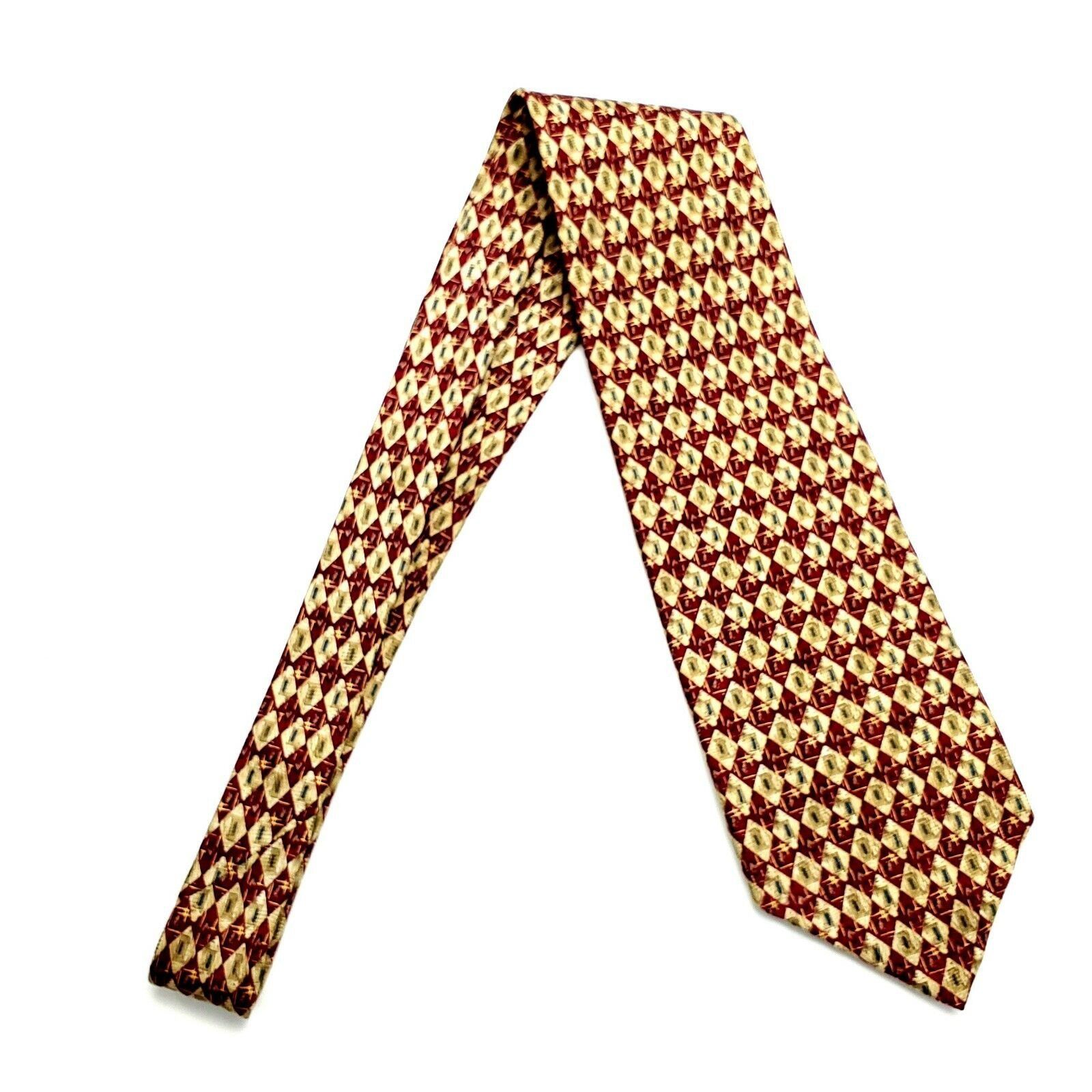 Designer Ferrrell Reed Silk Tie Red Yellow Geometric Print Wide Size ONE SIZE - 6 Thumbnail