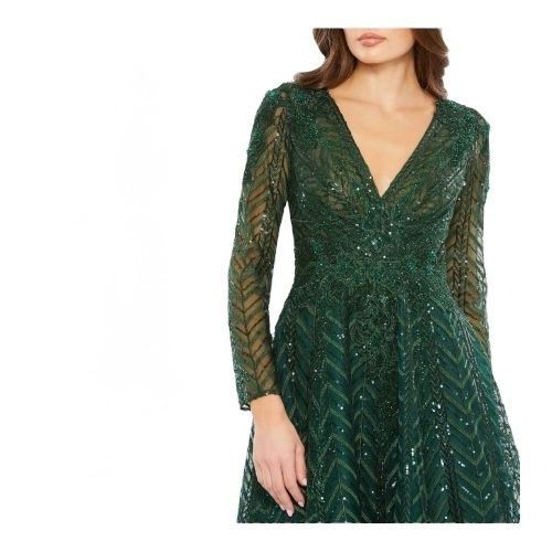 Mac Duggal NWT MAC DUGGAL 20399 Long Sleeve Midi Party Dress Wrap Over Size XL / US 12-14 / IT 48-50 - 4 Thumbnail