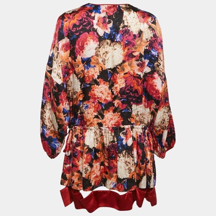Roberto Cavalli Just Cavalli Multicolor Silk Satin Floral Print Size M / US 6-8 / IT 42-44 - 2 Thumbnail