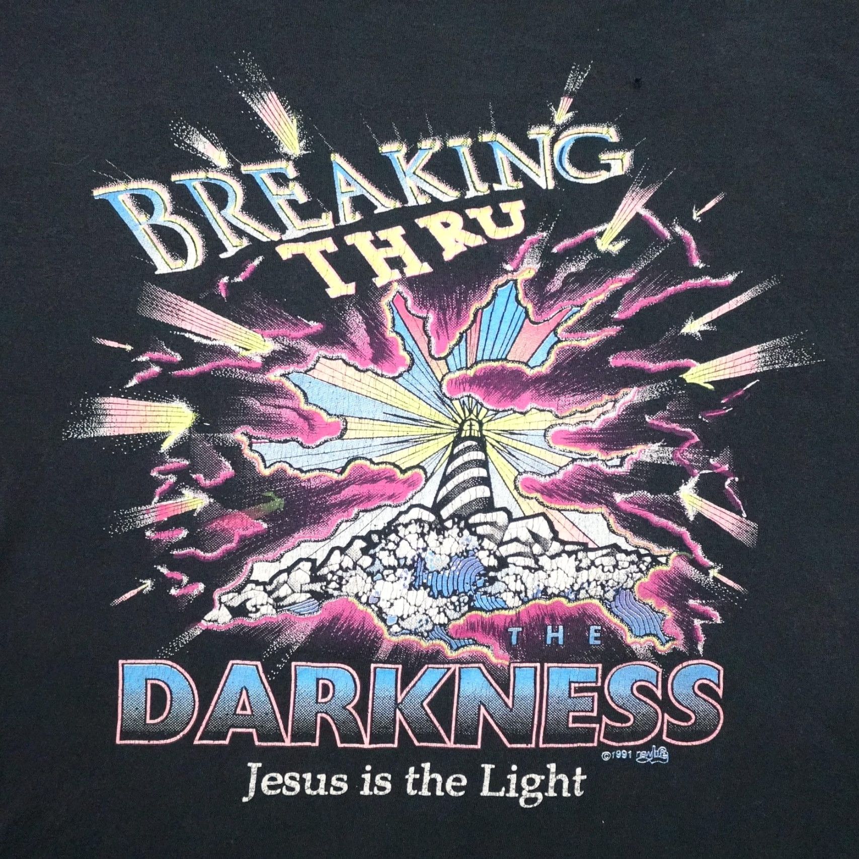 Gildan VINTAGE Gildan Heavy Cotton T-Shirt Mens 3XL Black Breaking Thru Darkness Jesus Is Light 90s Shirt Size US XXL / EU 58 / 5 - 3 Thumbnail