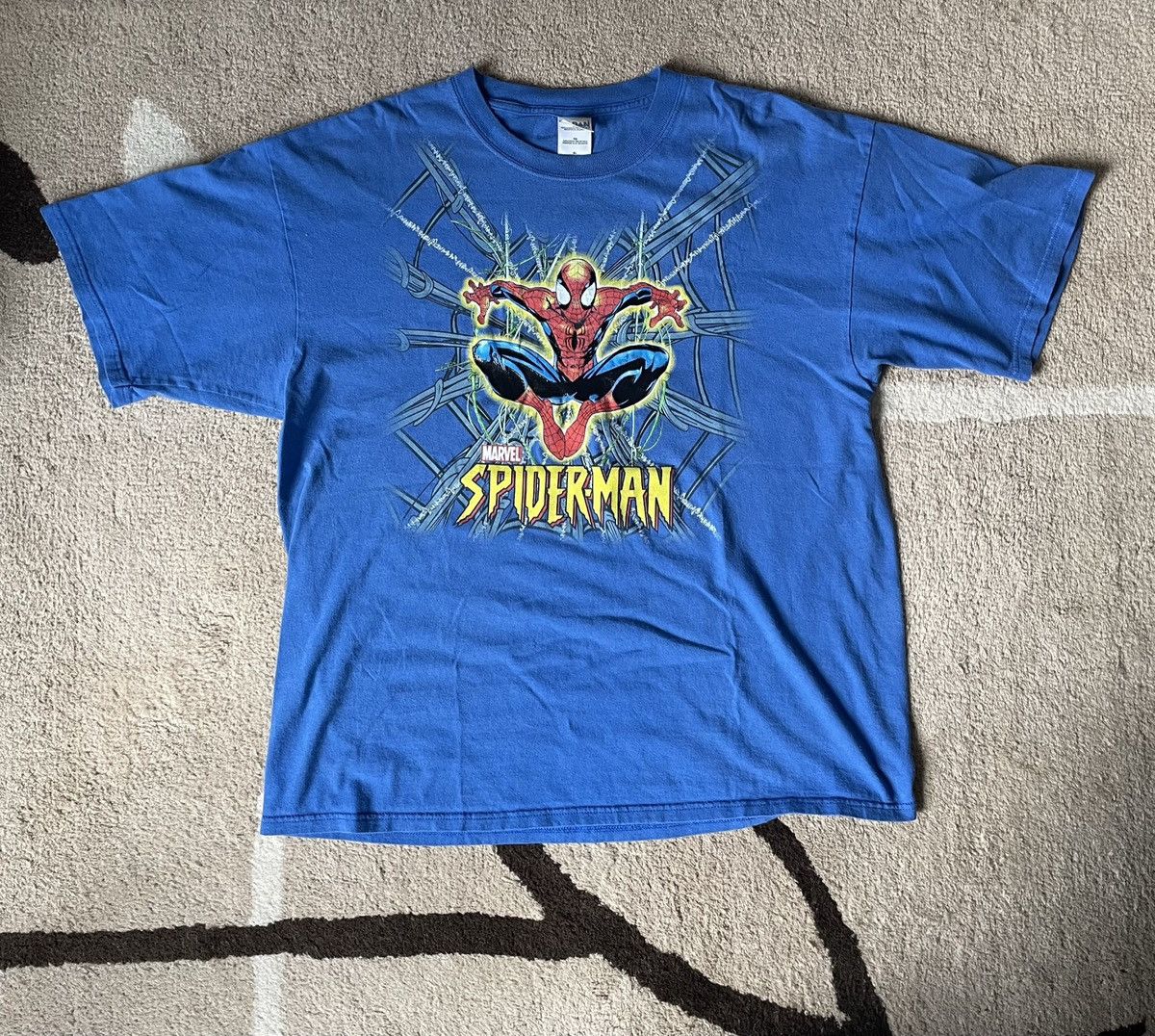 image of Vintage 90's Marvel Spider Man T-Shirt in Blue, Men's (Size XL)