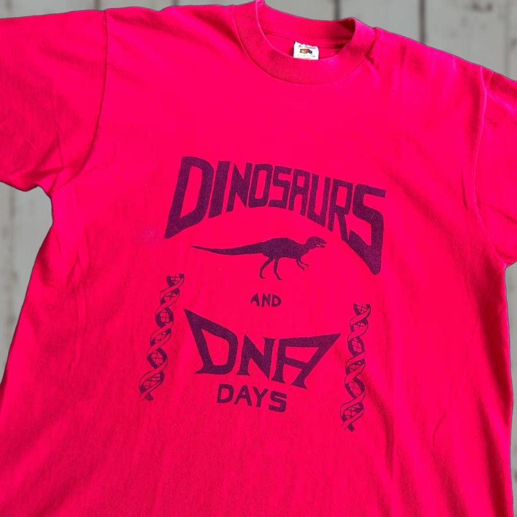 Fruit Of The Loom VINTAGE Fruit of the Loom T-Shirt Dinosaurs 80s 90s Pink Stitch Short Sleeve Crew Neck L Adults Unisex 50/50 Cotton/Poly Made USA Regular Size US L / EU 52-54 / 3 - 1 Thumbnail