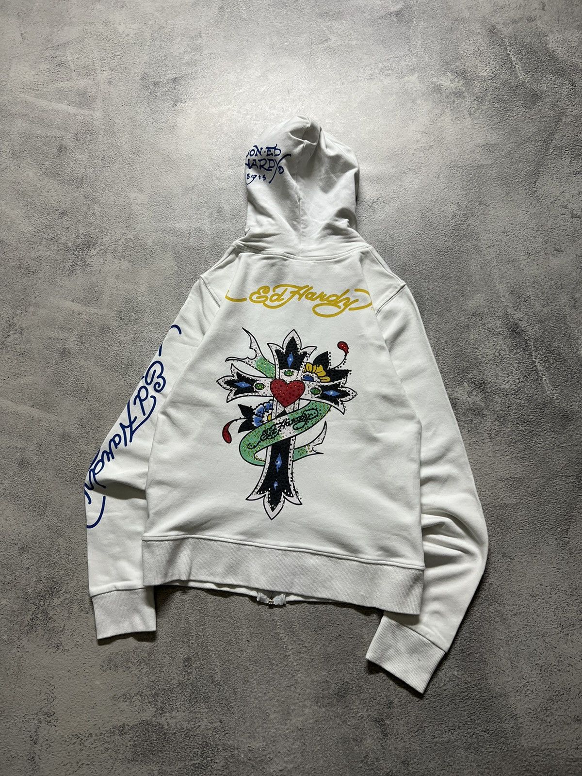 Ed Hardy Vintage Y2k Ed Hardy 🤍 Cross Tattoo ❤️ Zip Hoodie 00’s Size S / US 4 / IT 40 - 1 Thumbnail