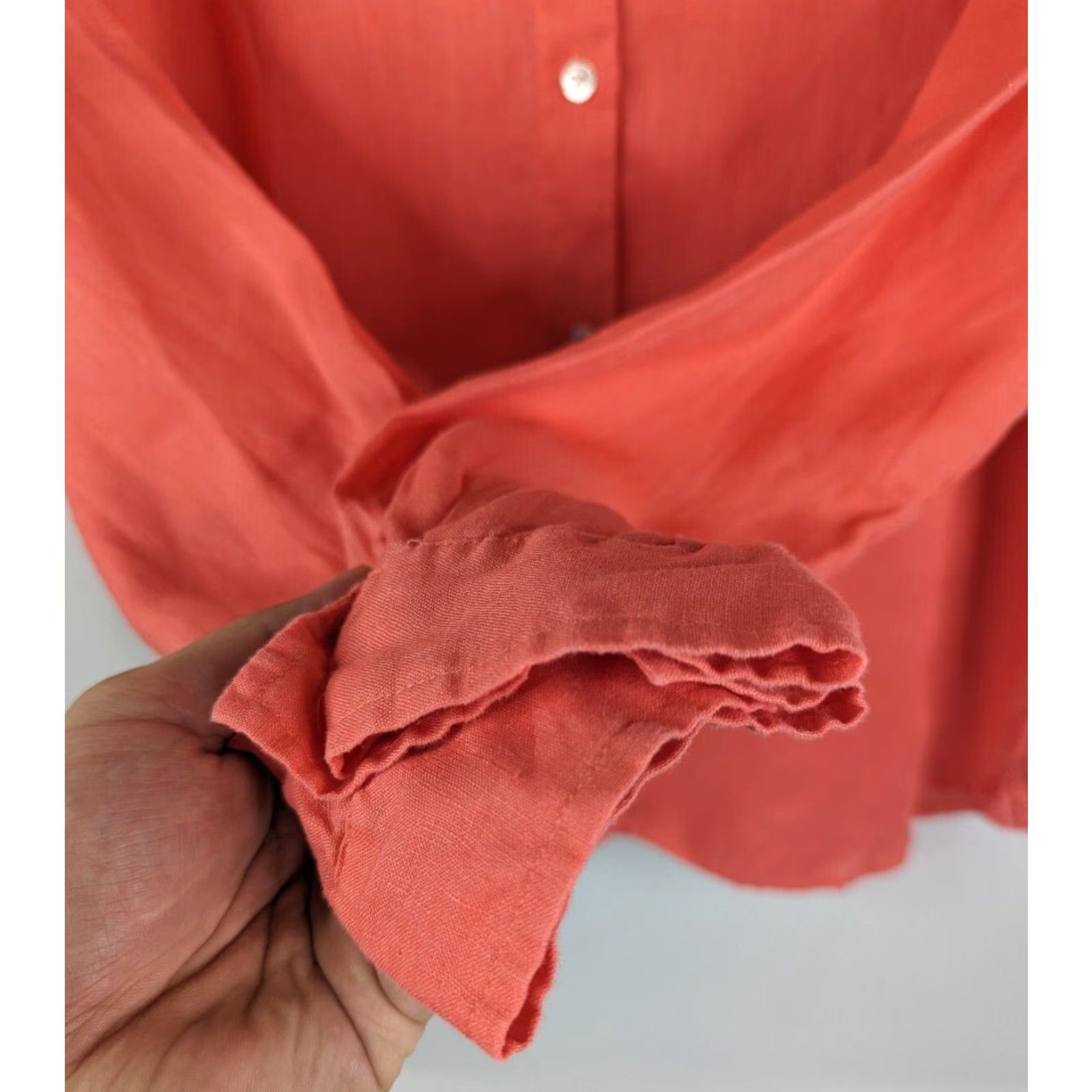 J. Jill J Jill Blouse Long Sleeve Collared Button Linen Classic Size L Orange Coral Women’s Shirt Blouse 703923 Size L / US 10 / IT 46 - 3 Thumbnail