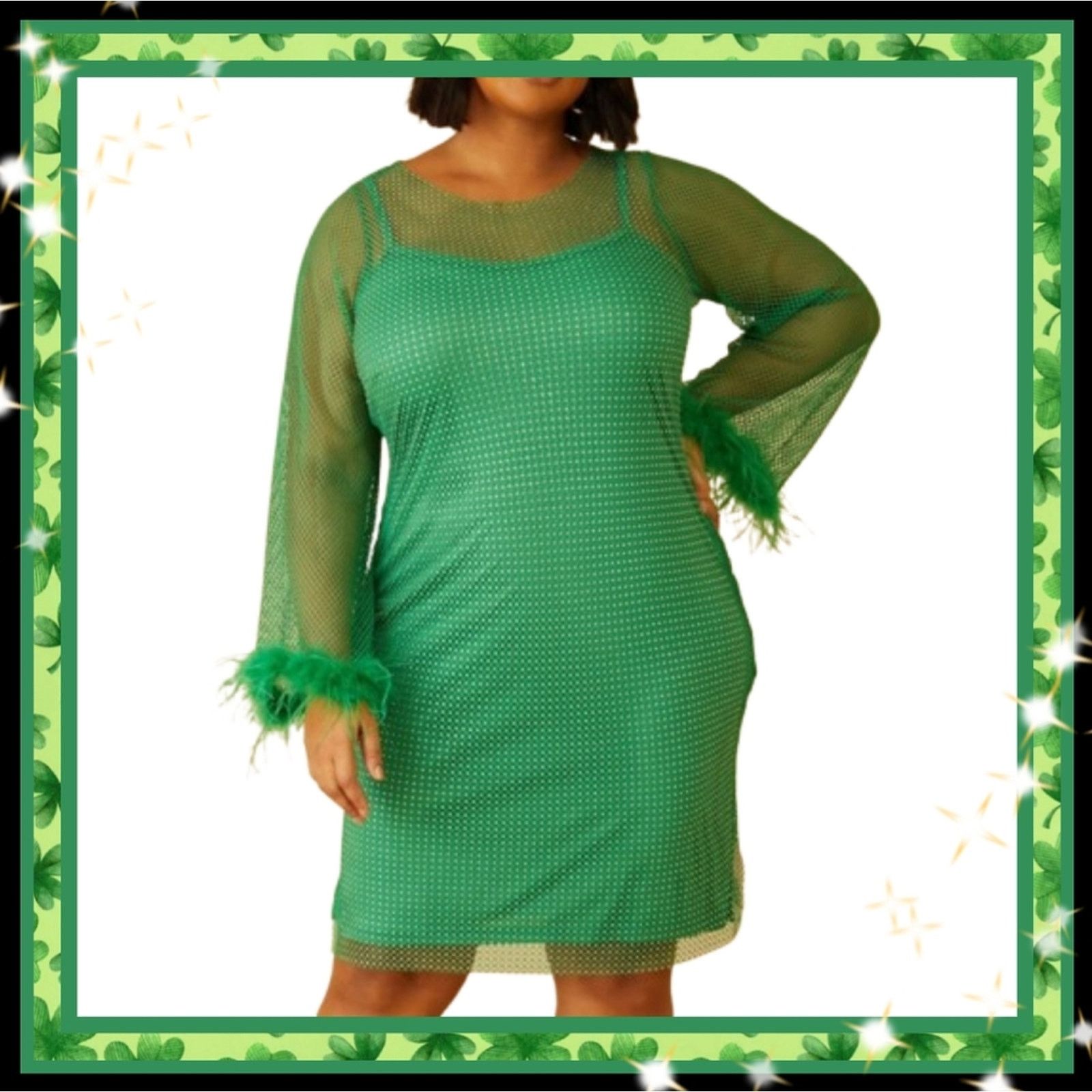 Other SHAMROCK GREEN ☆ EMBELLISHED ☆ MESH DRESS w/Slip ☆ 6x ☆ NWT Size 4XL / US 24-26 - 1 Thumbnail