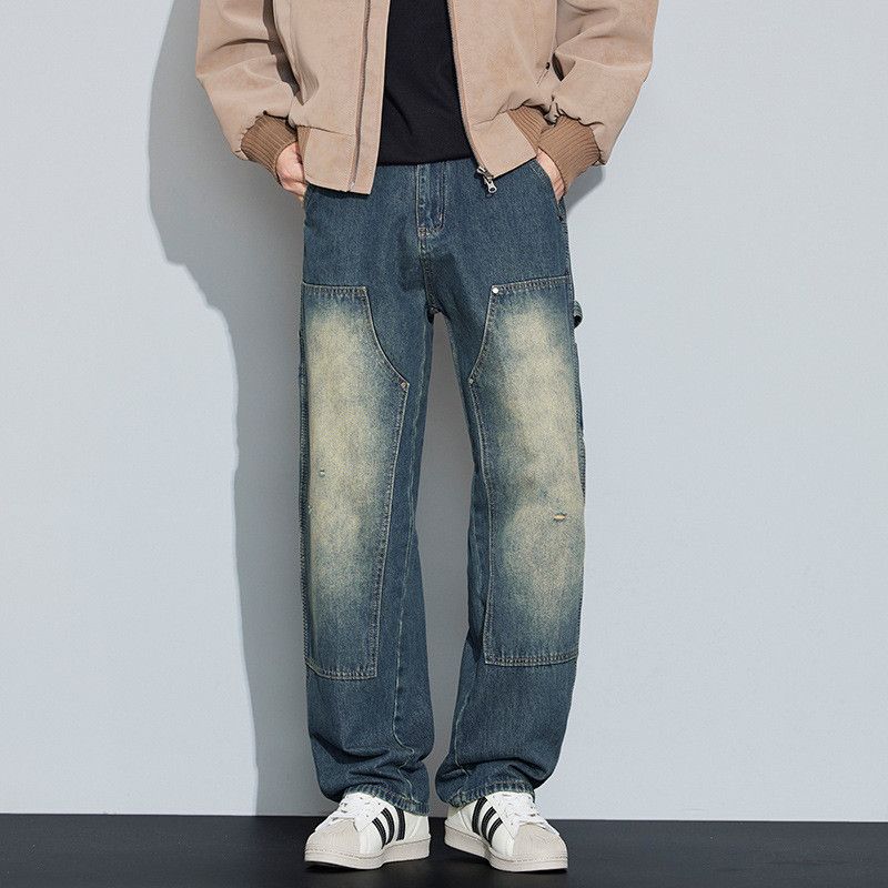 Vintage American retro washed patchwork distressed jeans for men Size US 32 / EU 48 - 1 Thumbnail