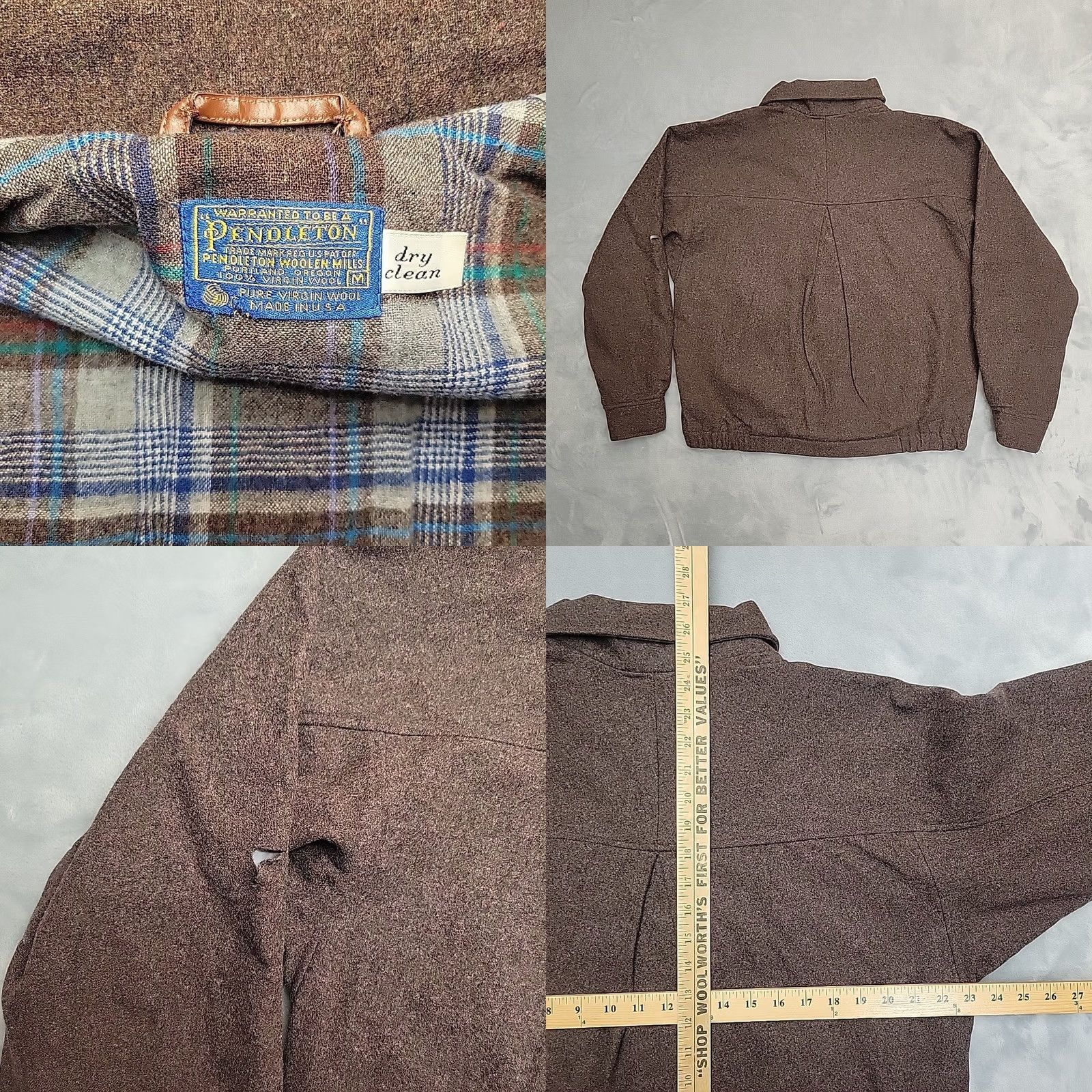 Pendleton VINTAGE Pendleton Wool Jacket Mens M Brown Bomber Jacket USA Zip Snap Read Size US M / EU 48-50 / 2 - 8 Thumbnail