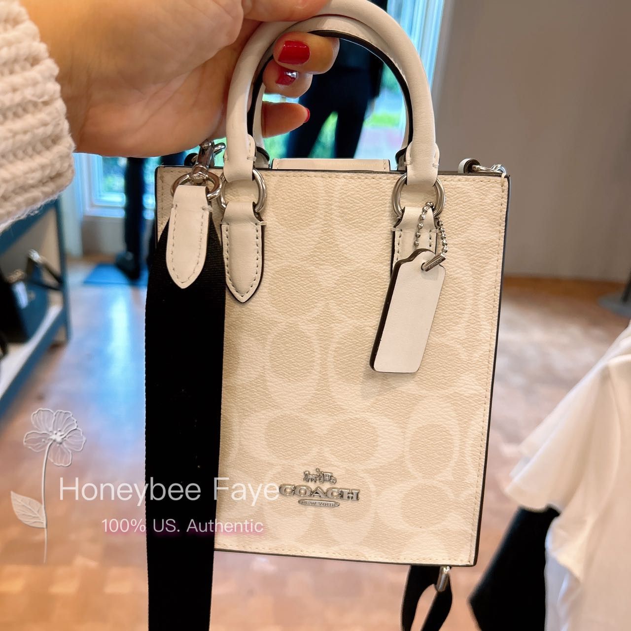 image of NWT Coach North South Mini Tote In Signature Canvas Cp011 in Silver/Chalk/Glacier White, Women's