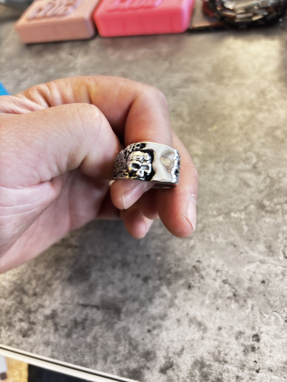 Vintage memento mori size 12 skull ring - stainless steel. Size ONE SIZE - 7 Thumbnail