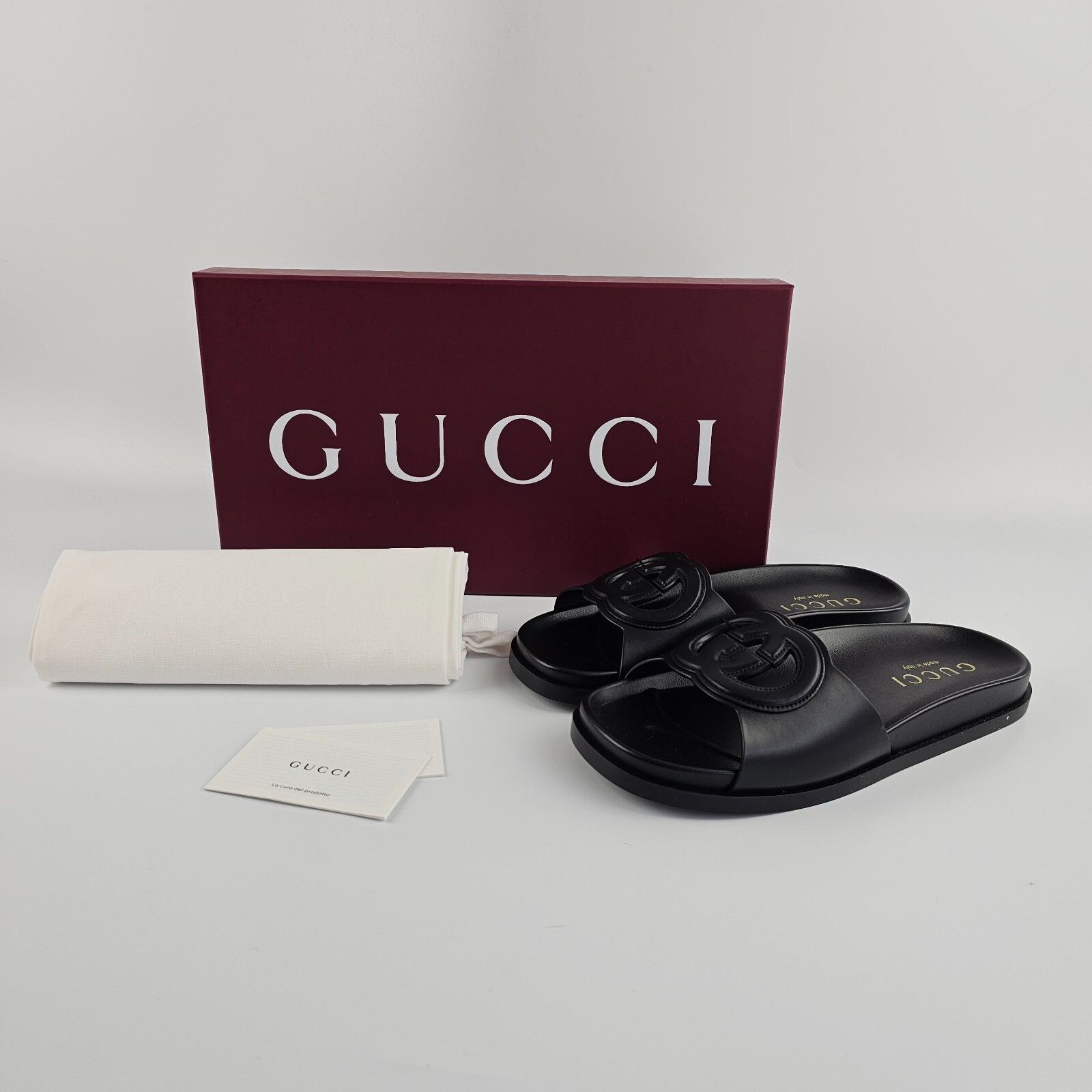 Gucci GUCCI Interlocking G $920 Black Leather Sandals New & Authen Size US 6 / IT 36 - 2 Thumbnail