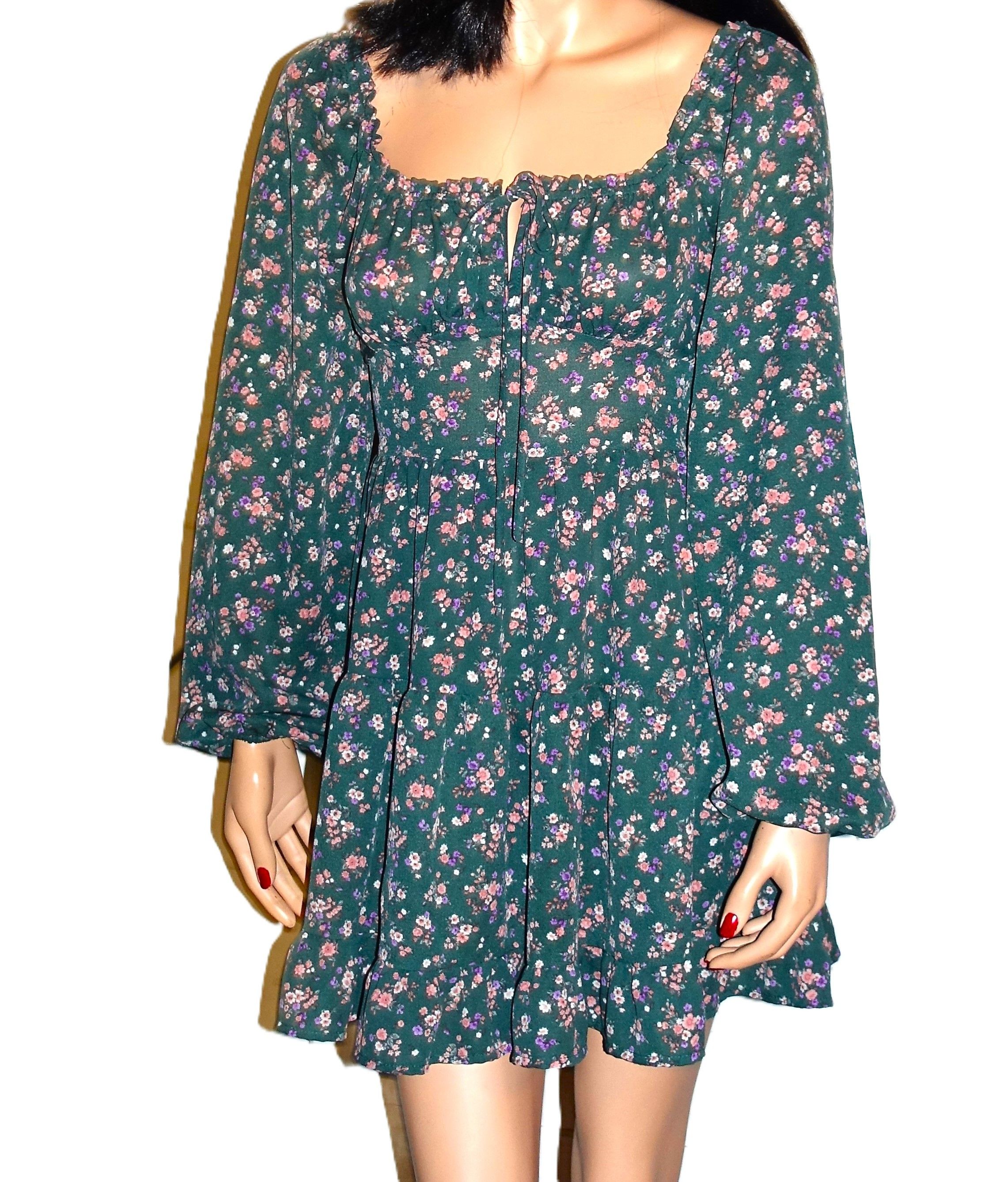 Forever 21 Forever 21 Green Floral Peasant Dress S Size S / US 4 / IT 40 - 2 Thumbnail