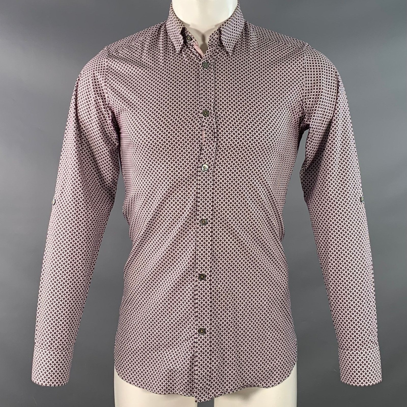 Ted Baker Nugate Burgundy White Abstract Floral Cotton Long Sleeve Size US XS / EU 42 / 0 - 1 Thumbnail