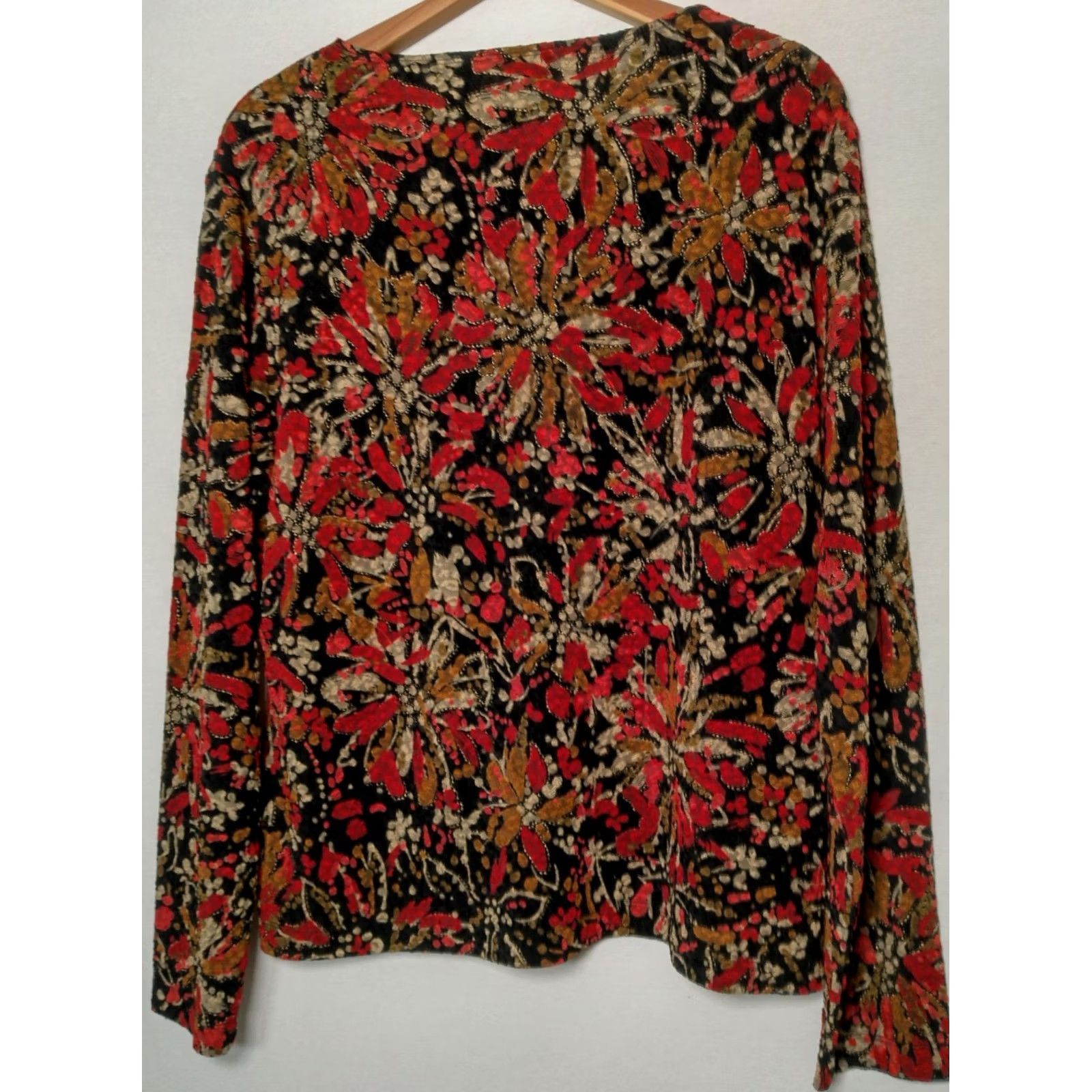 Laura Ashley Laura Ashley Shirt Women XL Black Maroon Tan Floral Stretch Textured Abstract Size XL / US 12-14 / IT 48-50 - 2 Thumbnail