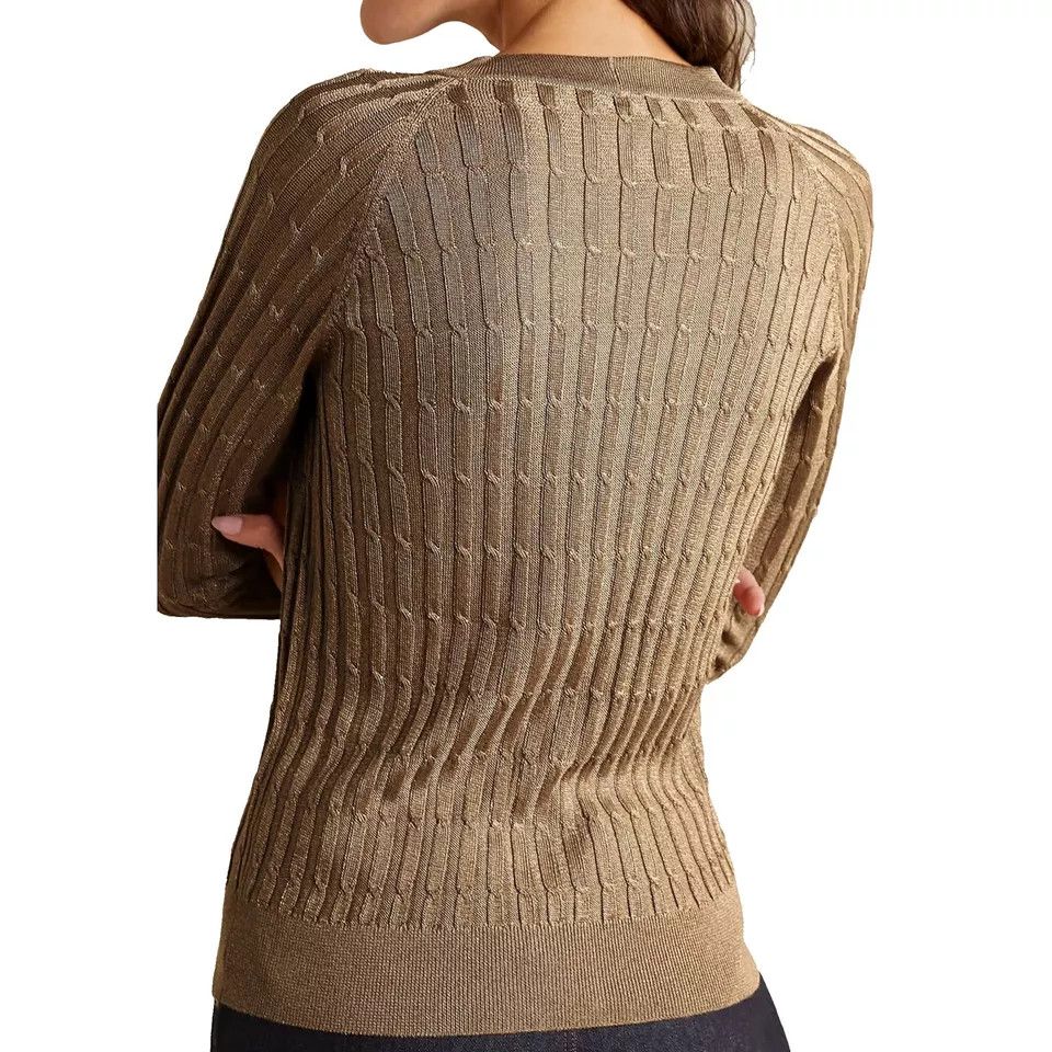 Saint Laurent Paris o1s1wg111224 Metallic Cable-Knit Cardigan in Beige Size XL / US 12-14 / IT 48-50 - 3 Thumbnail