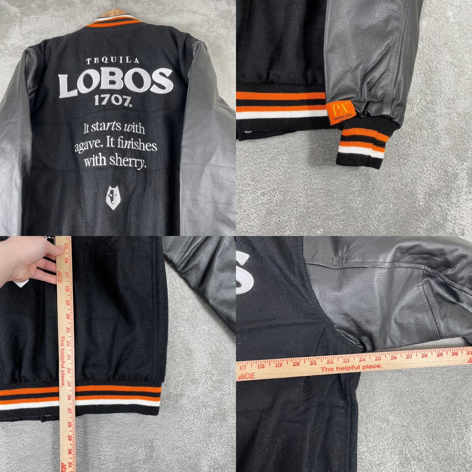 Vintage Lobos Tequila 1707 Varsity Jacket Mens M Black Wool Leather Letterman Embroidered Quilted Logo Snap Size US M / EU 48-50 / 2 - 8 Thumbnail