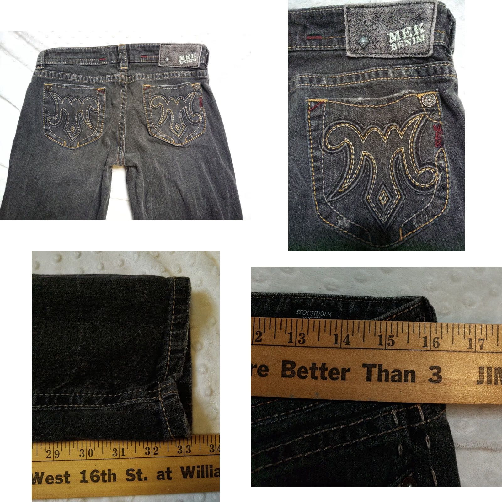 Denime MEK DNM Jeans Stockholm Cigarette Cut Black Denim 5-Pocket 29×34 Mens Vintage Size US 29 - 8 Thumbnail