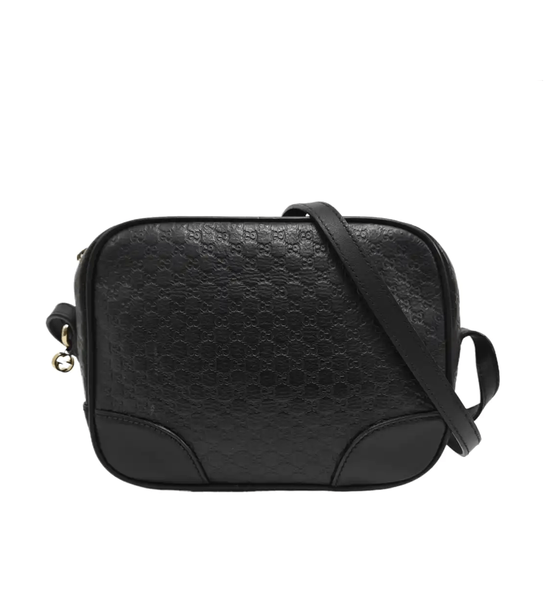 Gucci Camera Bag Black Cowhide Leather Monogram Embossed Shoulder Bag Crossbody, Men's