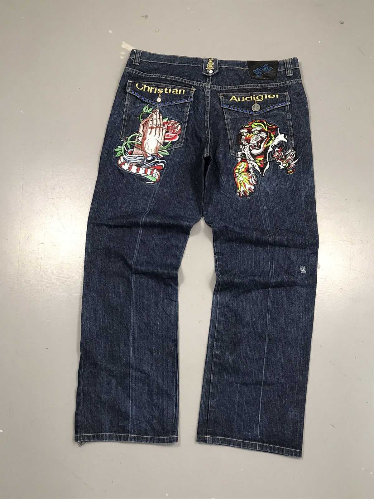 Christian Audigier × Ed Hardy × Vintage Rare vintage Christian Audigier crazy embroidered denim Size US 41 - 1 Thumbnail