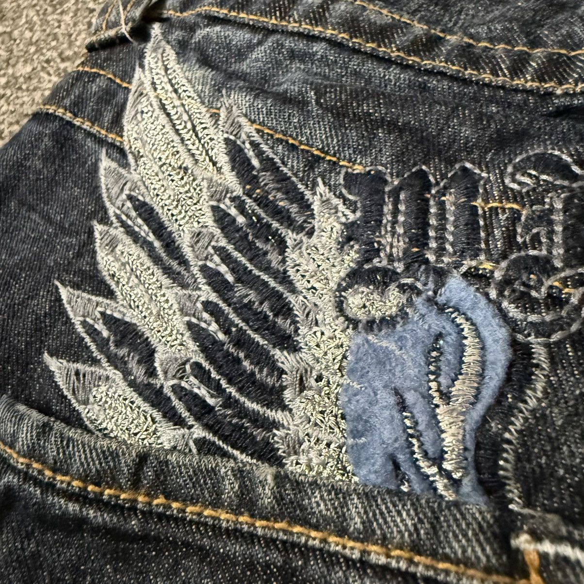 Le Grande Bleu (L.G.B.) 🇯🇵 Flared Affliction Distressed Whisker Embroidered Wings Size US 32 / EU 48 - 12 Thumbnail