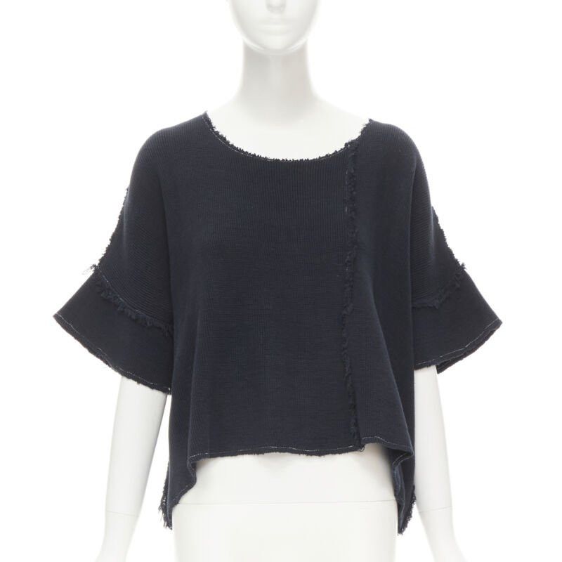 COMME DES GARCONS 1980's Vintage white frayed seams patchwork boxy sweater top M