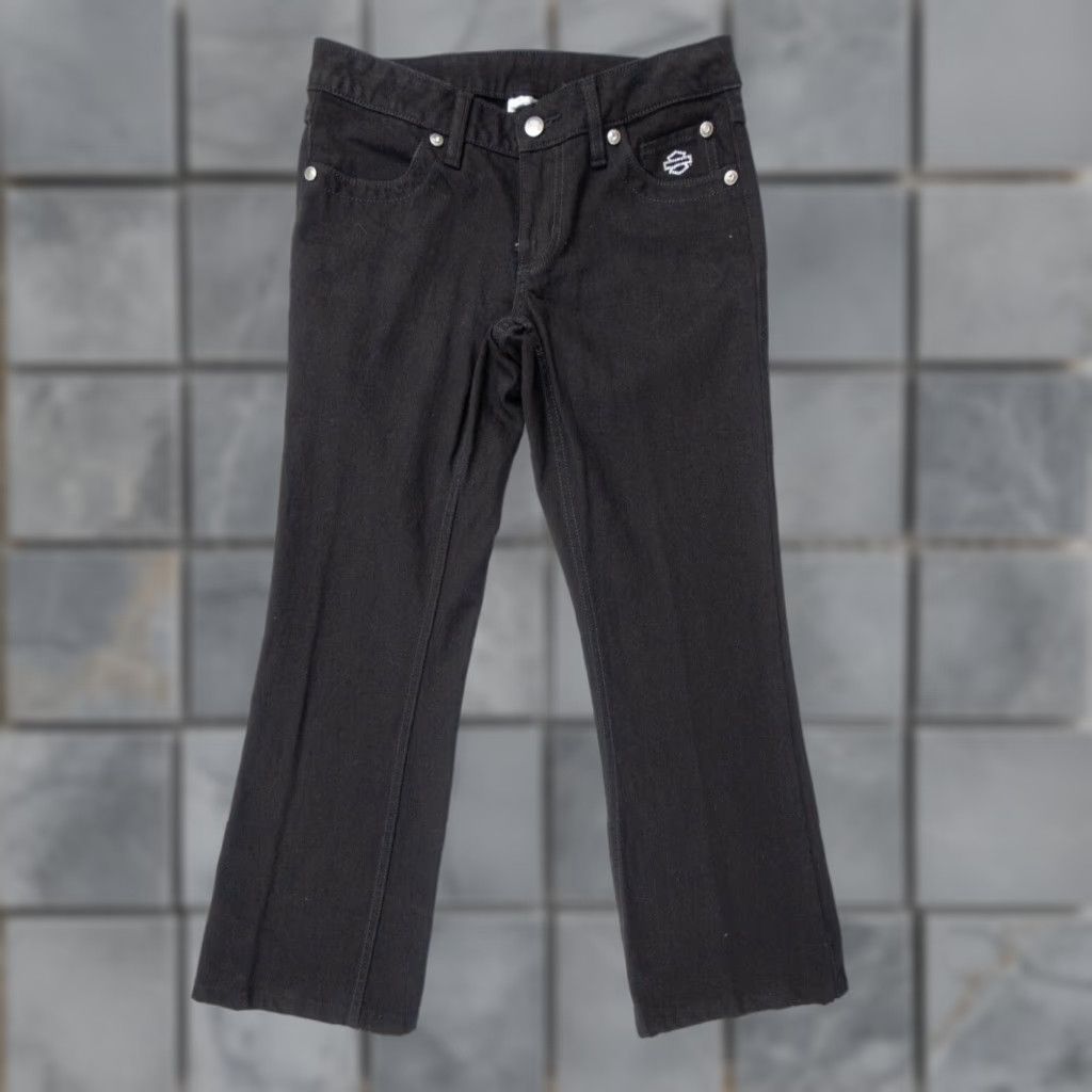 Harley Davidson VINTAGE Harley-Davidson Womens Jeans Flared Denim Pants 4 Black Motorcycle Embellished Stretch Size 27" / US 4 / IT 40 - 1 Thumbnail