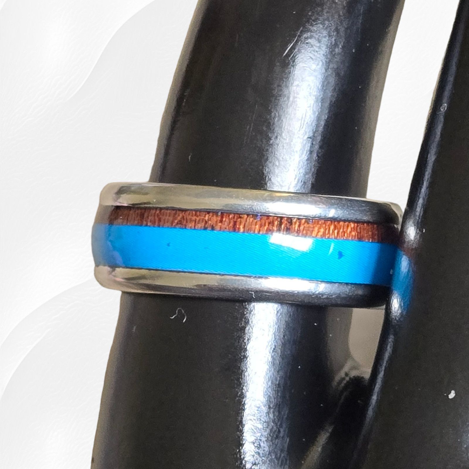 Other Turquoise Wood Pattern Fashion Stainless Steel Ring Size 9 Size ONE SIZE - 2 Thumbnail