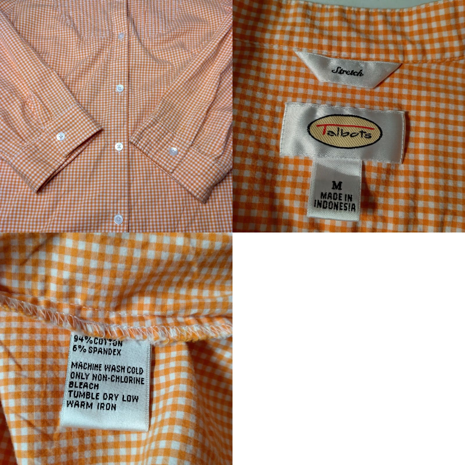 Talbots TALBOTS Blouse Women Medium Orange White Gingham Check Button-Up Pleated 3/4 Sleeve Casual Size M / US 6-8 / IT 42-44 - 8 Thumbnail