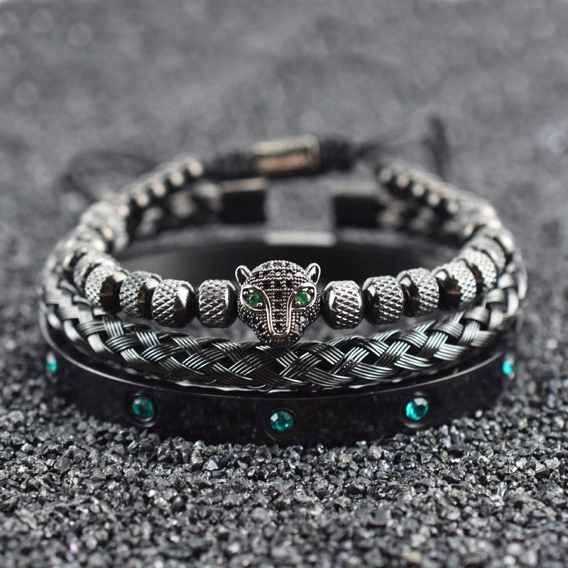 Jewelry Leopard Head Charm Crystals Stainless Steel Bracelet Size ONE SIZE - 1 Thumbnail