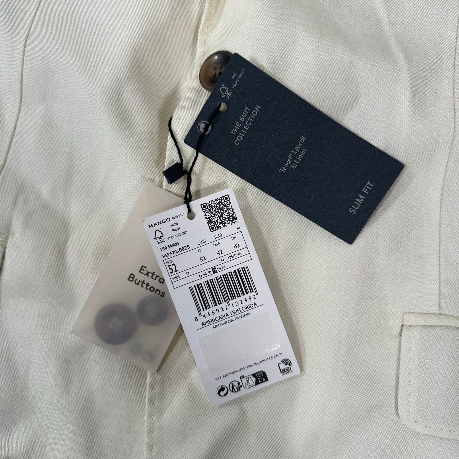 Mango Mango MNG Florida 100% Linen Slim Fit Suit Blazer Size 42 Size 42R - 10 Thumbnail