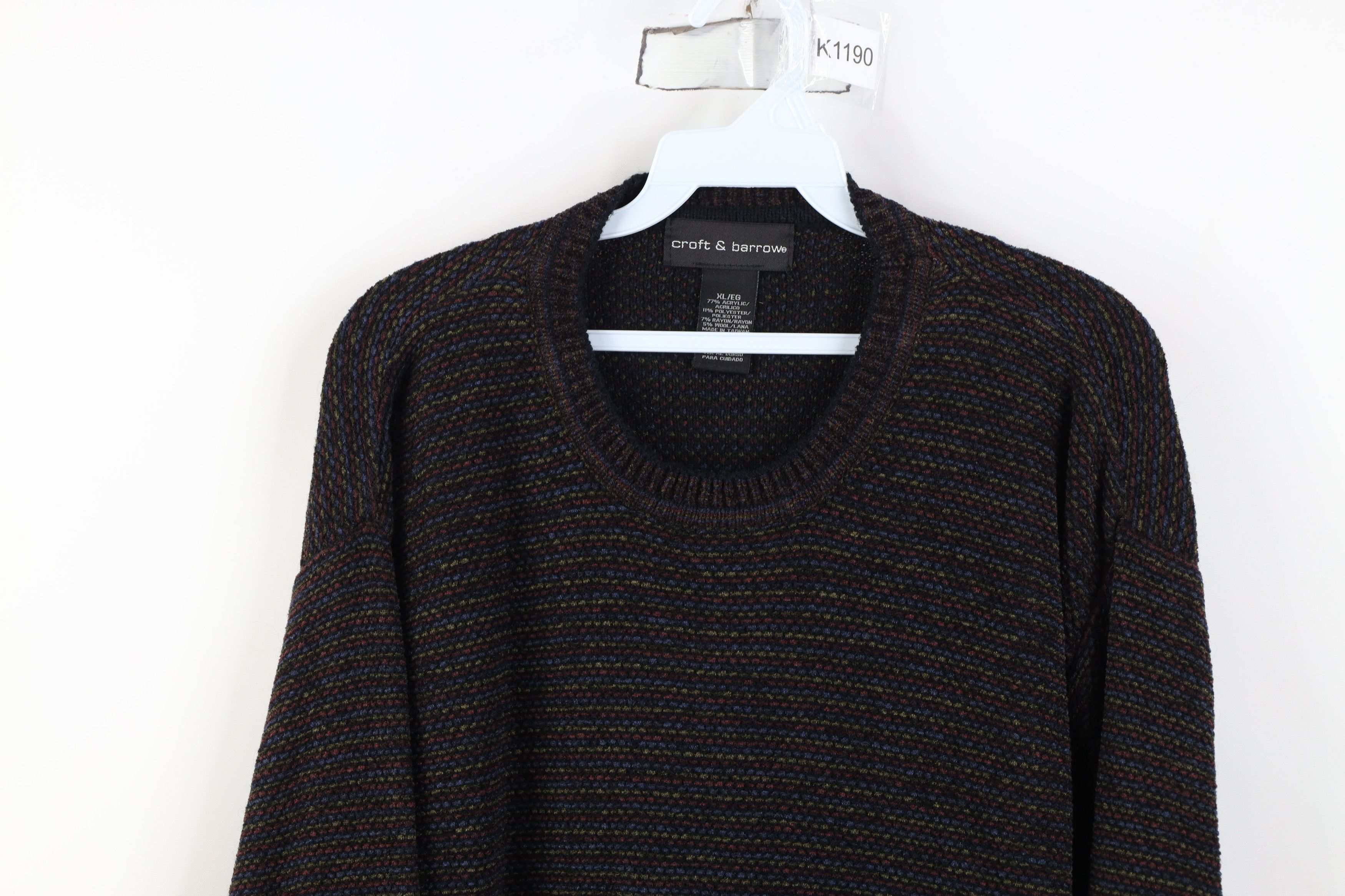 Vintage Vintage 90s Streetwear Striped Knit Fleece Crewneck Sweater Size US XL / EU 56 / 4 - 2 Thumbnail