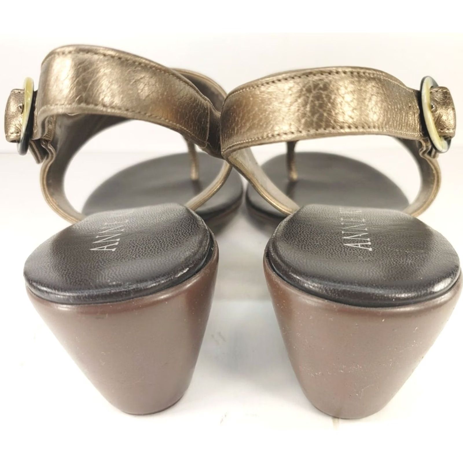 Anne Klein Anne Klein Womens Sandal Slingback Thong Wedge Heeled Gold 7.5M Slip On Casual Comfort Embroidered Eyelet Logo Leather Synthetic Upper PU Outsole Size US 8 / IT 38 - 6 Thumbnail