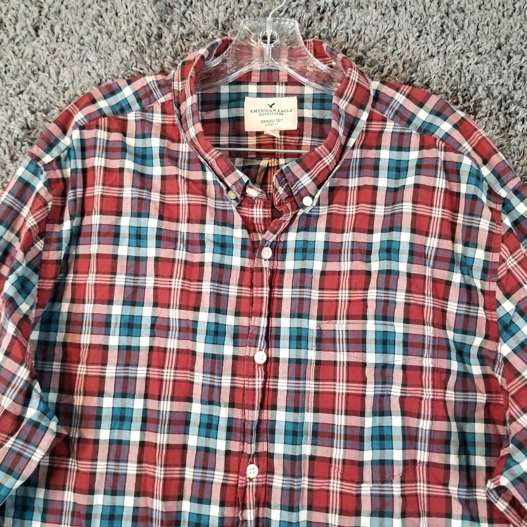 American Eagle Outfitters American Eagle Seriously Soft Button Up Mens Red Plaid Long Sleeve Size 2XL Size US XXL / EU 58 / 5 - 2 Thumbnail