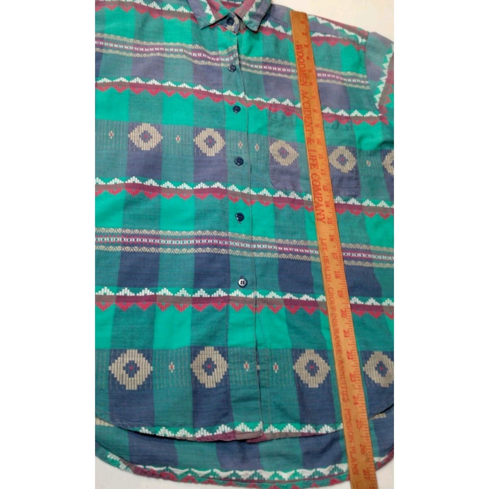 Vintage VINTAGE 1990s Southwest Print Blouse Shirt Small Blue Pink Short Sleeve Button Collar Geometric 90s Casual Womens Size S / US 4 / IT 40 - 4 Thumbnail