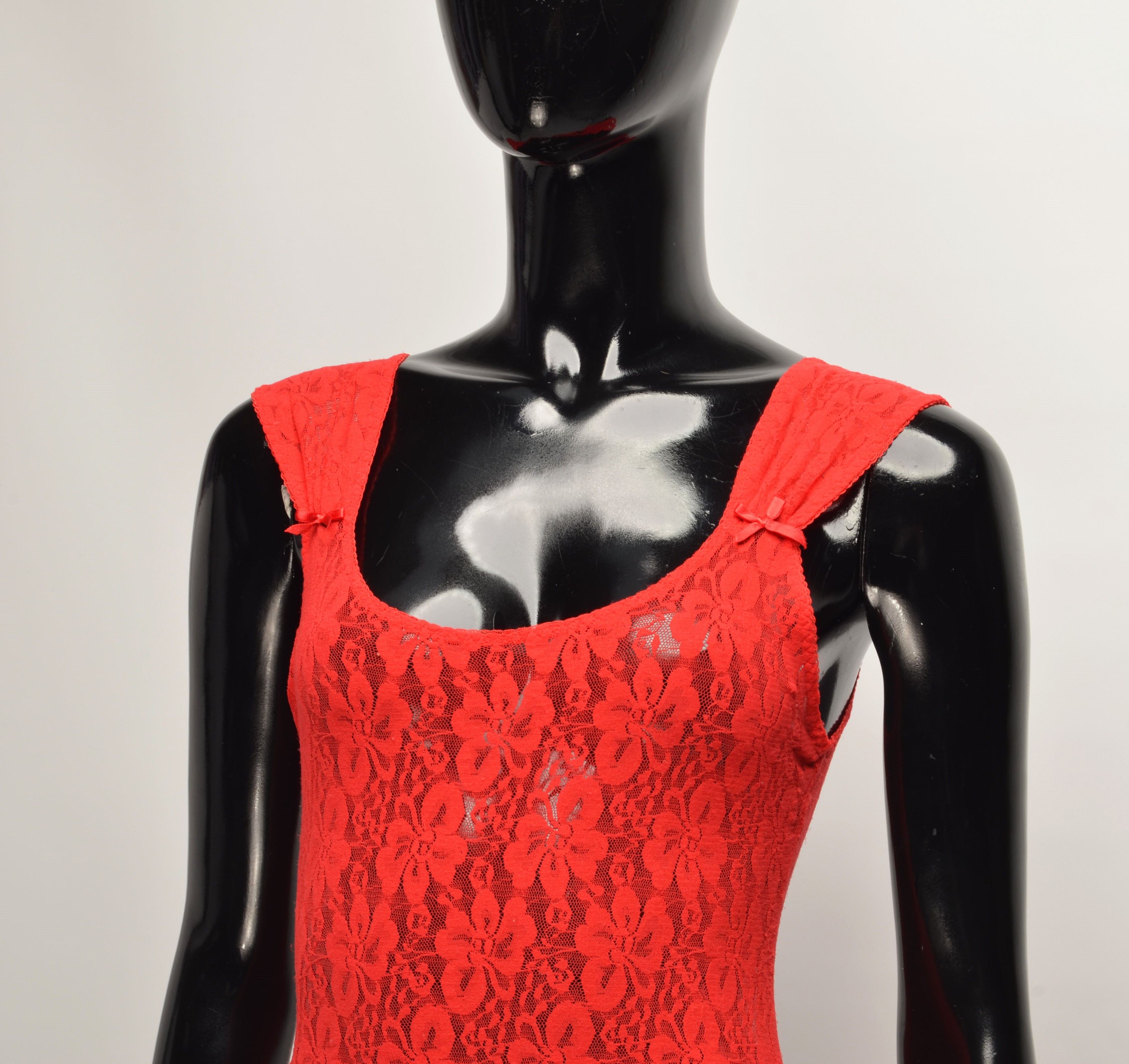 Vintage Vintage Roberta 90's Coquette Lace Red Bodysuit Size ONE SIZE - 2 Thumbnail