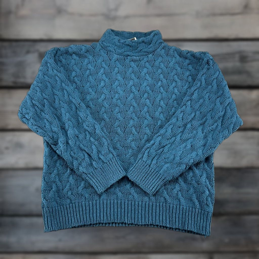 Vintage VINTAGE Basketweave Sweater Womens M Blue Crew Neck Long Sleeve Chunky Knit Fisherman USA 90s Size M / US 6-8 / IT 42-44 - 1 Thumbnail