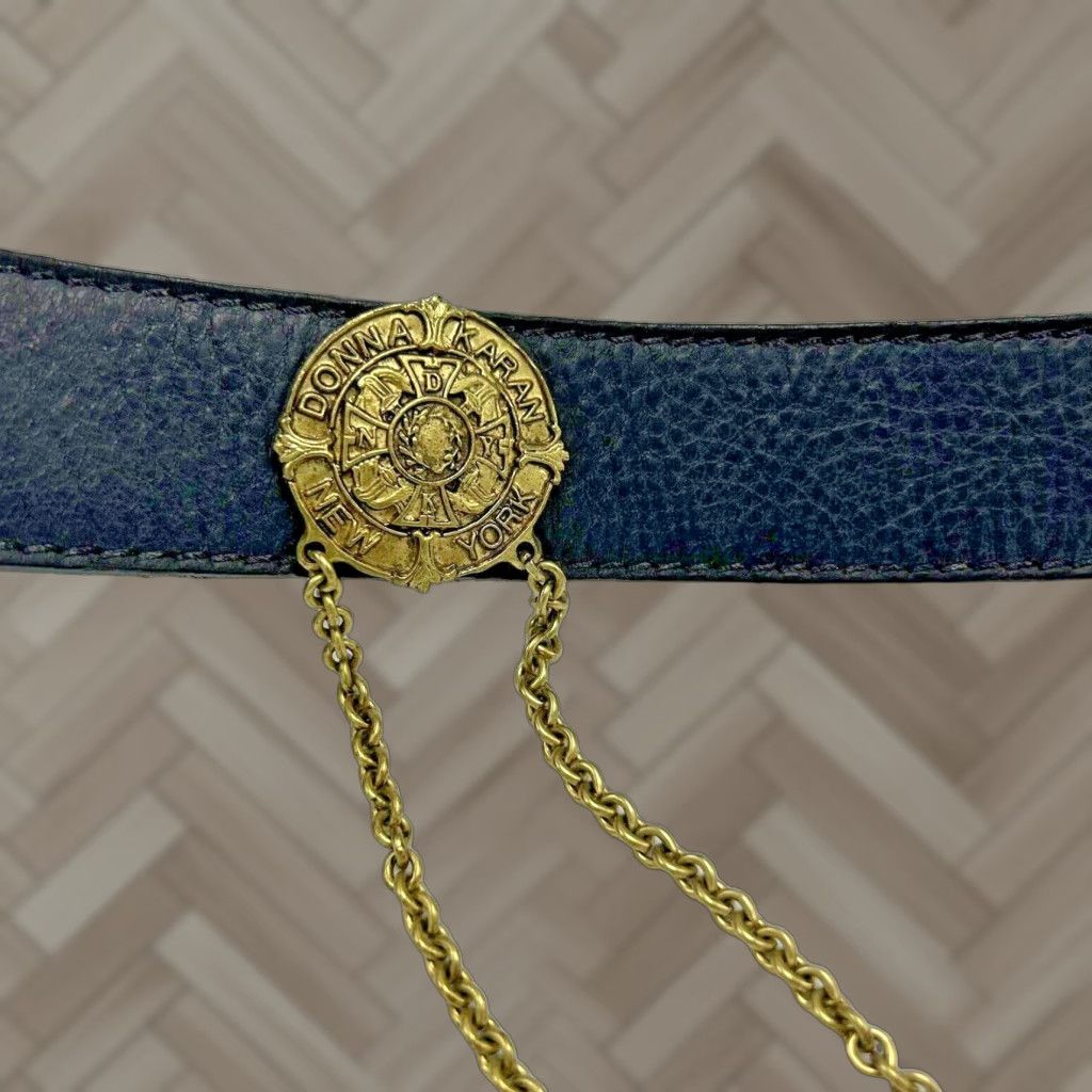 DKNY VINTAGE DKNY Belt Women Small S Black Leather Chain 80s USA Adjustable Double Chain Leather Belt Women Mens? Size ONE SIZE - 1 Thumbnail