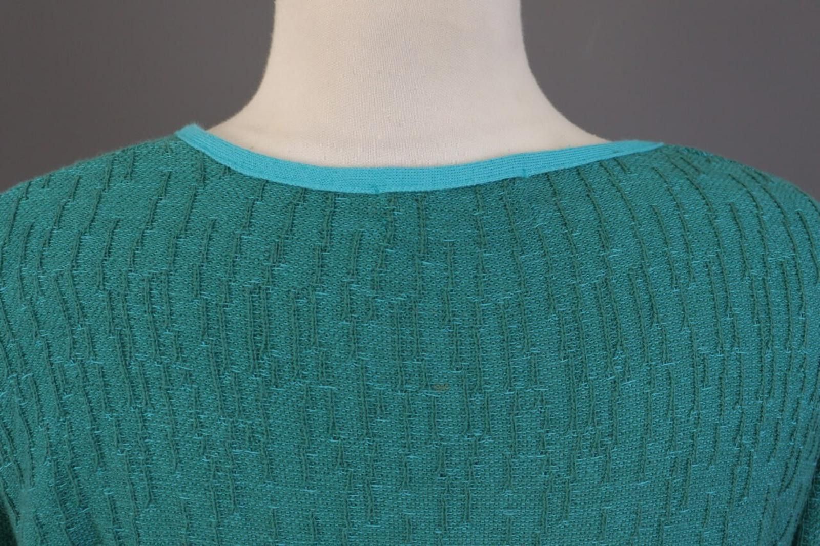 Designer Dunoue Green V-Neck Floral Knit Sweater Size XL Size XL / US 12-14 / IT 48-50 - 9 Thumbnail