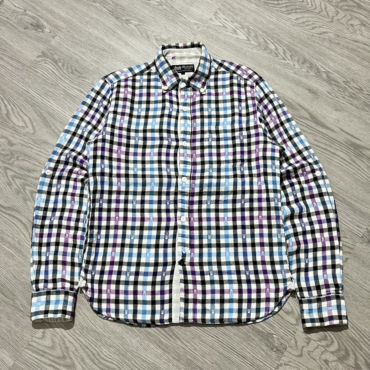 Beams Plus 2000s Beams Heart Skull Punk Logo Aop Plaid Shirt Button Up Size US S / EU 44-46 / 1 - 1 Thumbnail