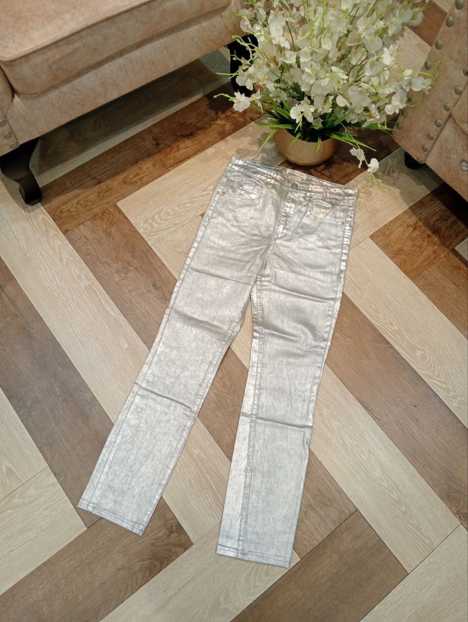 Isabel Marant ISABEL MARANT ETOILE SILVER COATED METALLIC SKINNY JEANS Size 25" / US 0 / IT 36 - 2 Thumbnail