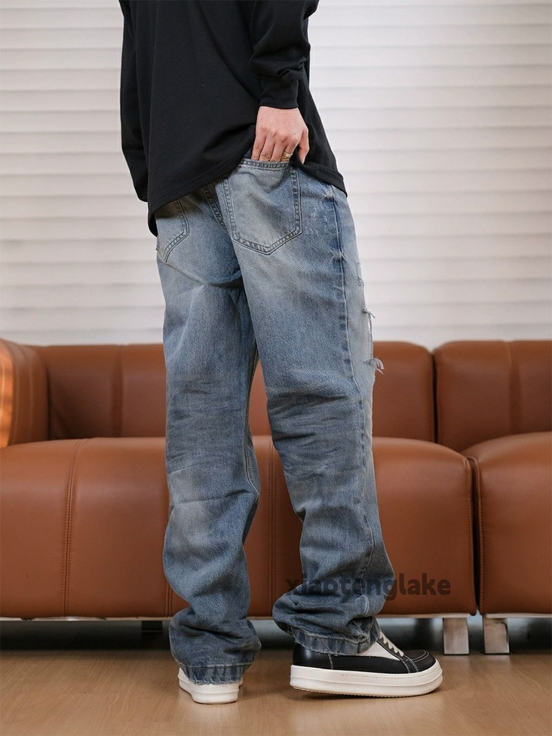 Jean × Vintage washed faded damaged stain ripped loose hiphop jeans Size US 36 / EU 52 - 7 Thumbnail