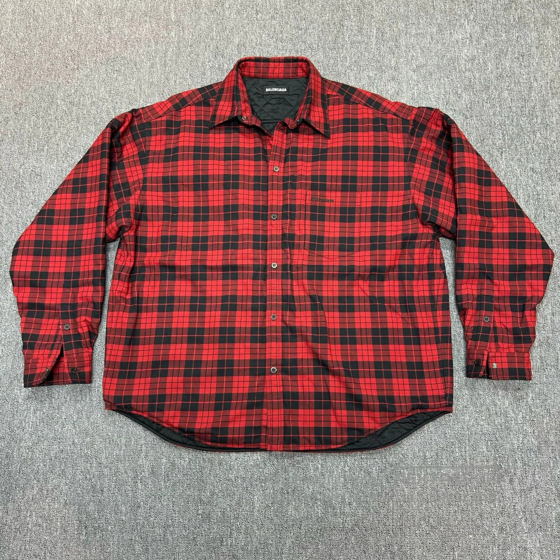 Balenciaga Balenciaga Red Black Plaid Cotton Coat. Size US L / EU 52-54 / 3 - 1 Thumbnail