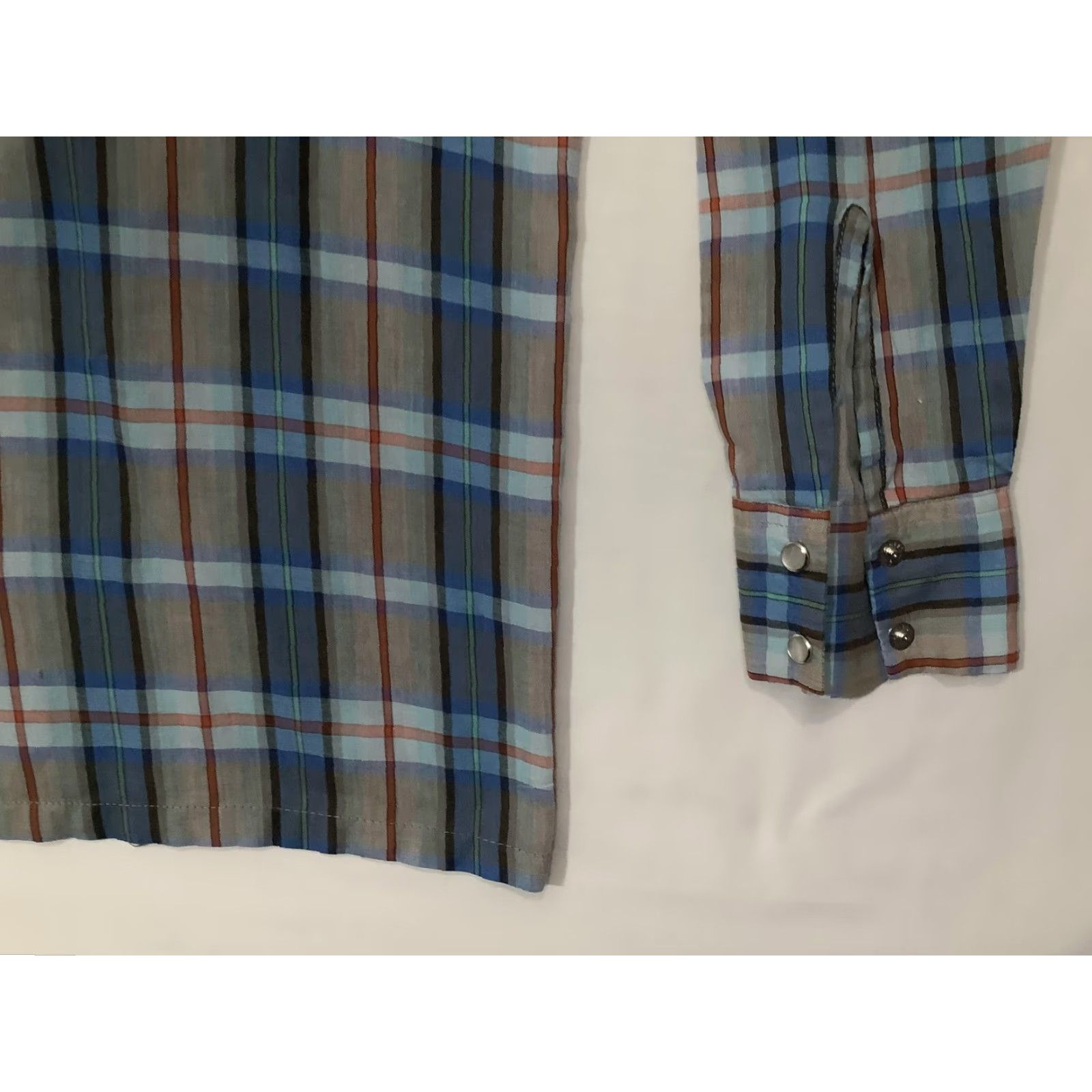 Vintage VINTAGE Ranchers Westernwear Shirt Mens Tall Large Blue Gray Plaid Pearl Snap Made USA Size US L / EU 52-54 / 3 - 4 Thumbnail