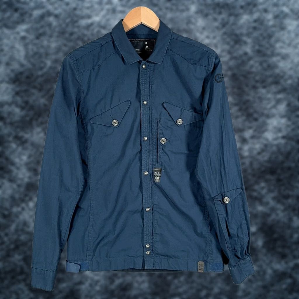 G-Star G Star Raw 3301 Shirt Mens Small Blue Full Zip Snap Front Military Button-Up Collared Long Sleeve Lightweight Pockets Size US S / EU 44-46 / 1 - 1 Thumbnail