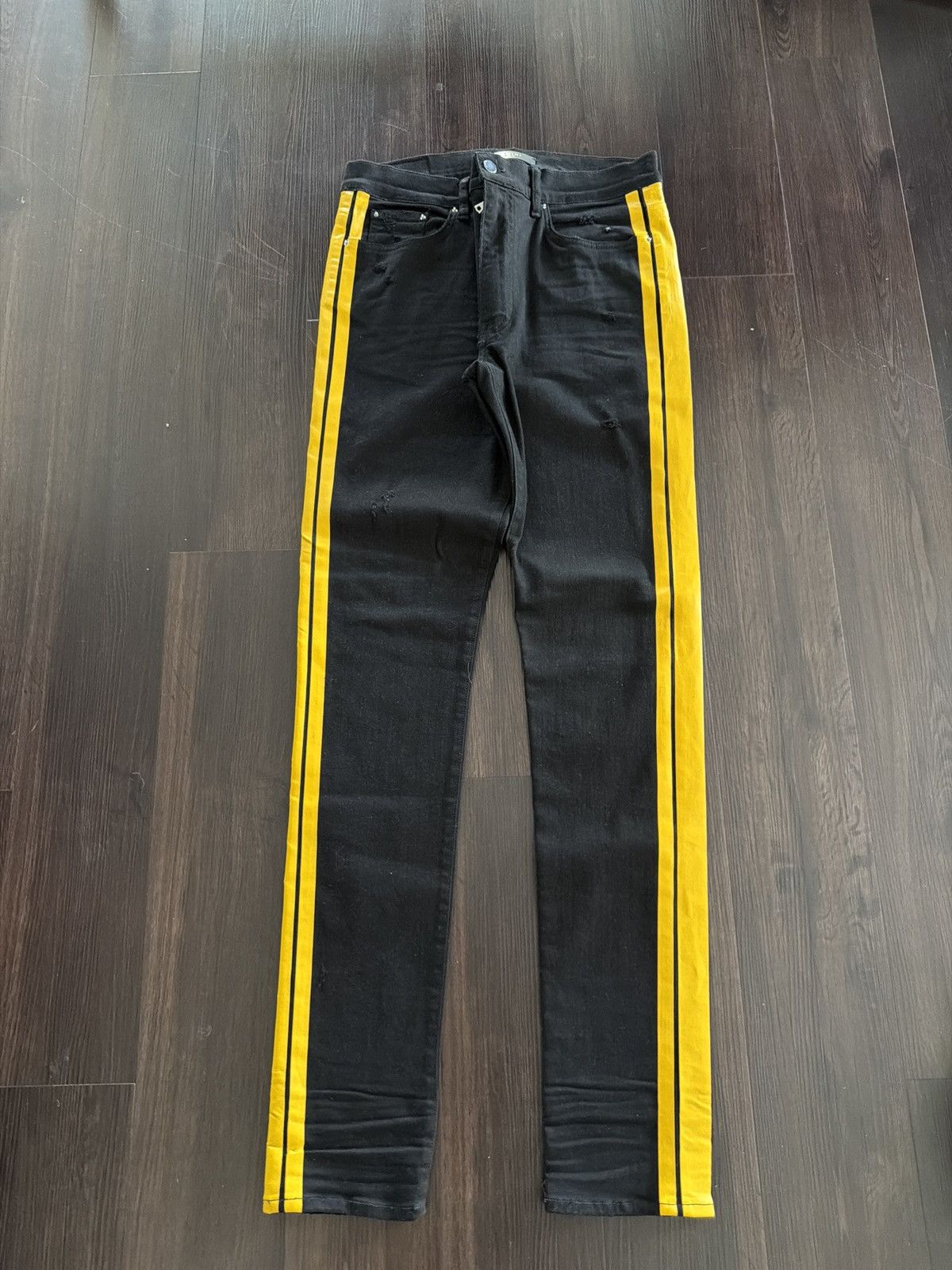 Amiri Amiri Black Yellow Striped Jeans Size US 34 / EU 50 - 1 Thumbnail