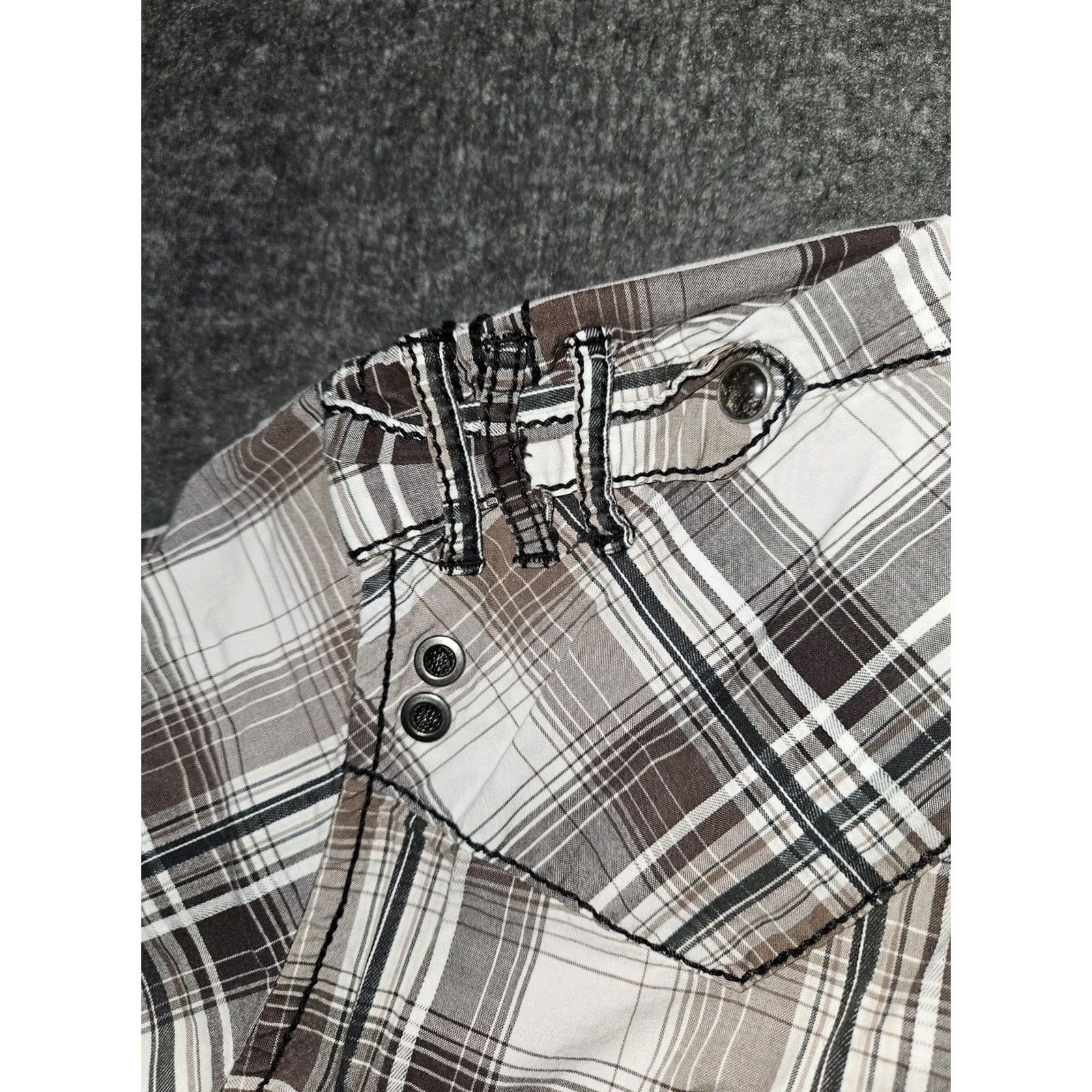 BKE BKE Shirt Mens Medium Brown Plaid Slim Fit Stretch Western Snap Short Sleeve Size US M / EU 48-50 / 2 - 6 Thumbnail