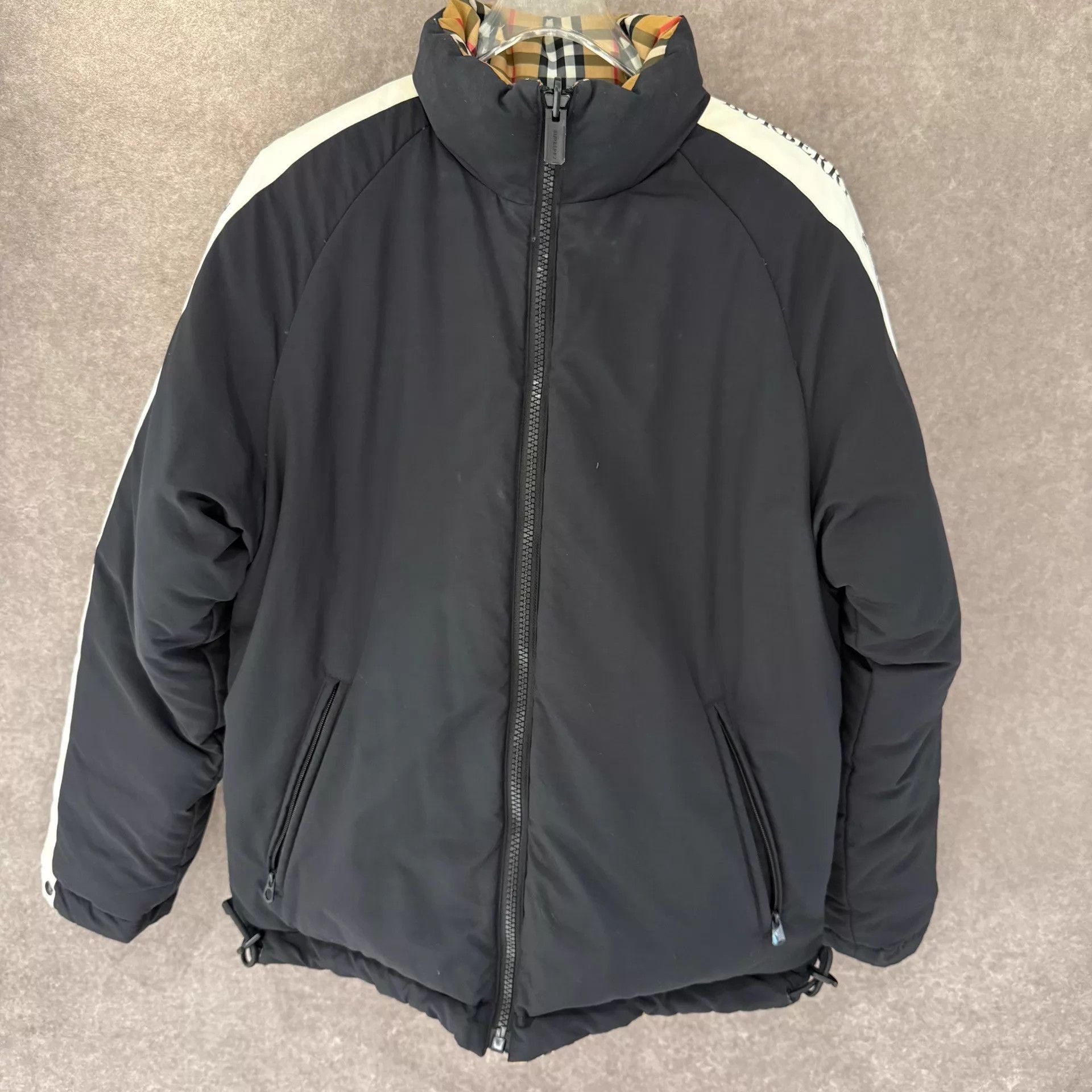 Burberry Black Padded Jacket with White Stripes and High Collar Size US S / EU 44-46 / 1 - 1 Thumbnail