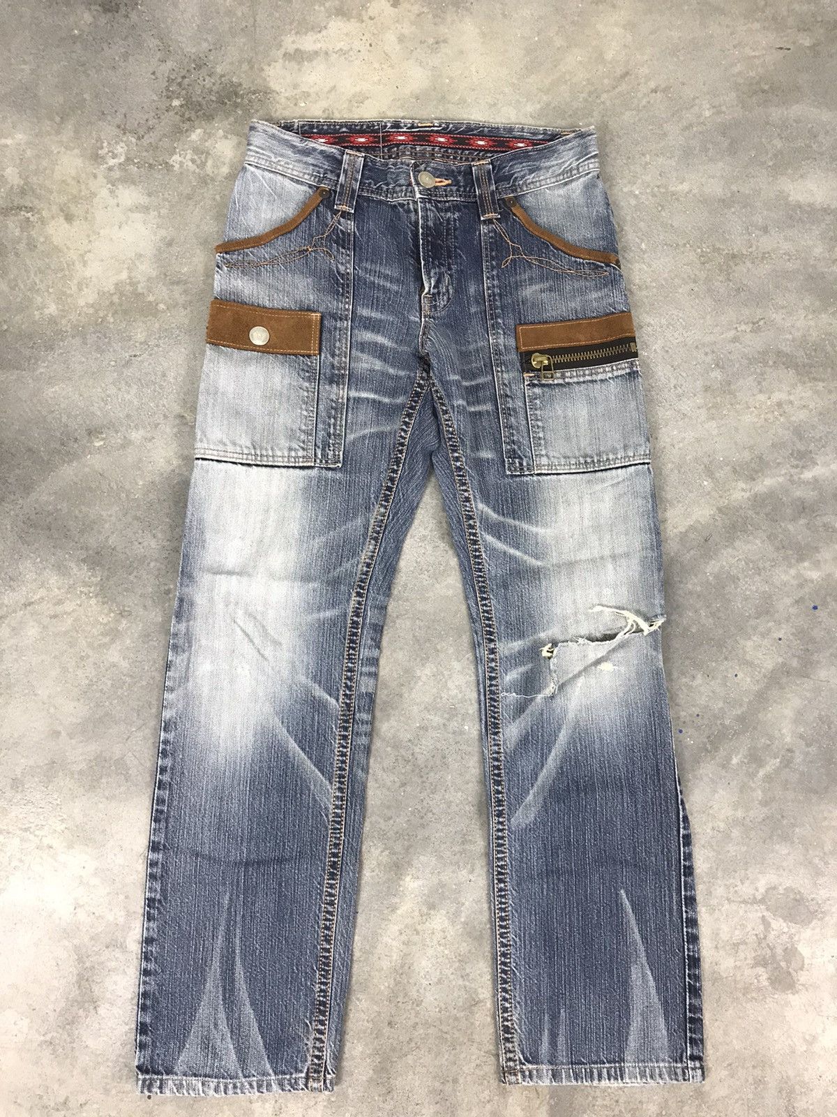 image of Distressed Denim x Edwin Vintage Edwin Xu Distressed Jeans Bush Pants Bondage Punks in Blue (Size 3