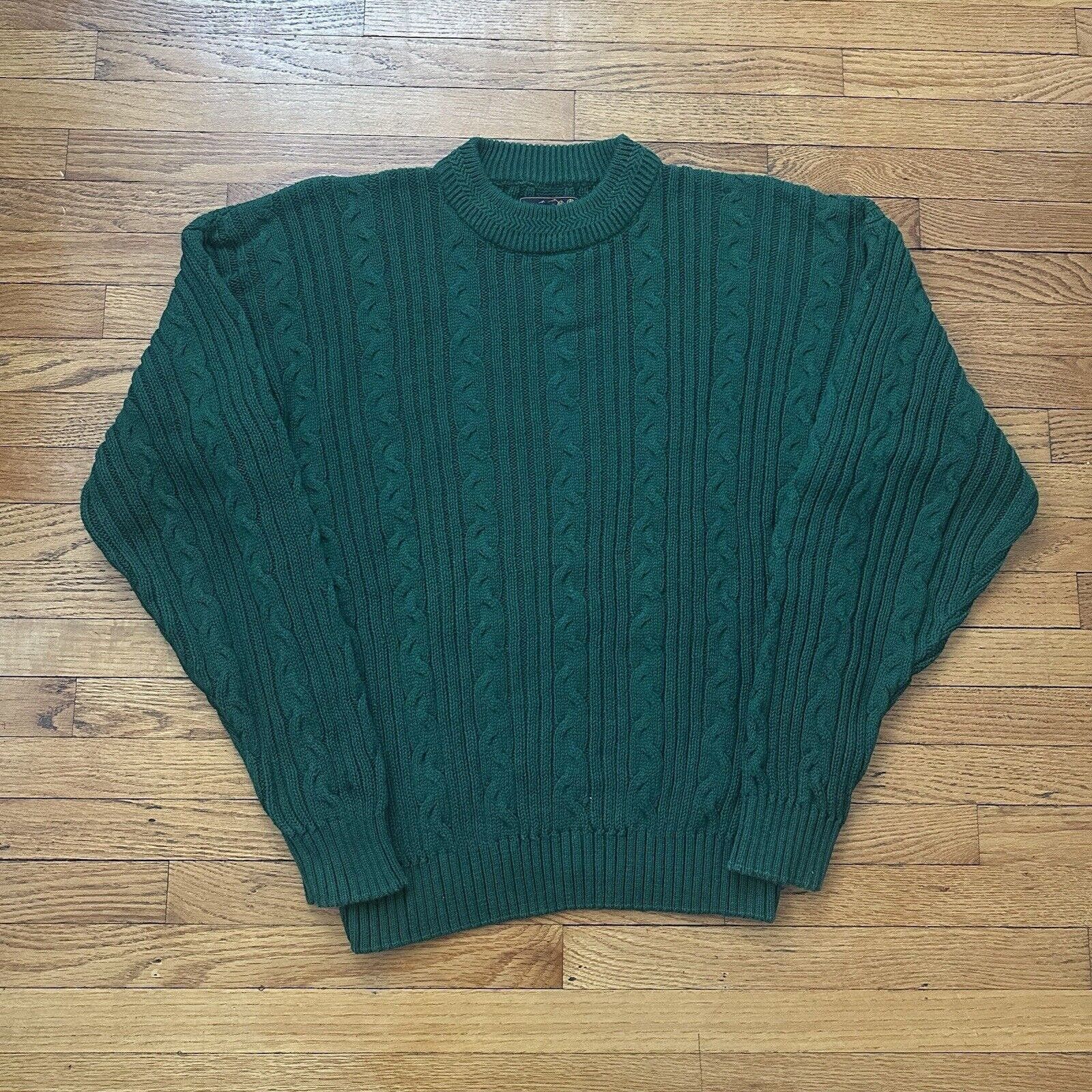 Vintage Eddie Bauer Green Cable Knit Sweater Large Men