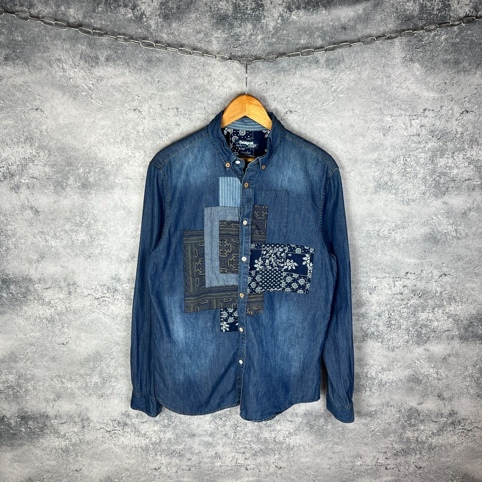 Desigual Desigual Denim Shirt Men's Size L Blue Cotton Long Sleeve ` Size US L / EU 52-54 / 3 - 1 Thumbnail