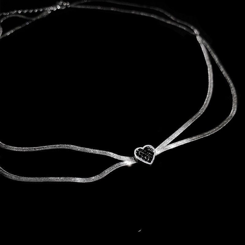 Other Silver Titanium Steel Necklace Black Heart Pendant Size ONE SIZE - 1 Thumbnail
